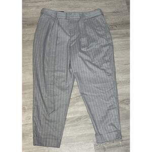 Banana Republic Women's Tie Waist Gray White Pinstriped Paperbag Pants Size 14